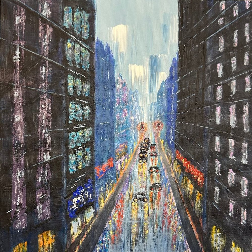 Cityscape 1 By Deb Bossert Artworks 8" x 8" Original Acrylic Painting